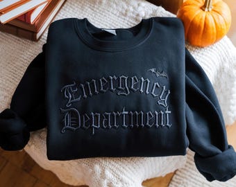 Embroidered Emergency Department Halloween Sweatshirt, ER Nurse Gift