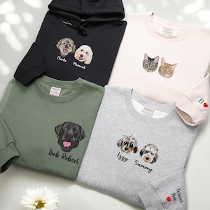 Custom Dog Portrait Embroidered Sweatshirt,Custom Pet Hoodie, Personalized Pet Face and Pet name Sweatshirt,Custom gift
