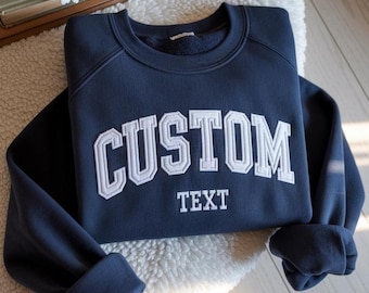 Moletom universitário com capuz bordado com texto personalizado, vestuário personalizado.