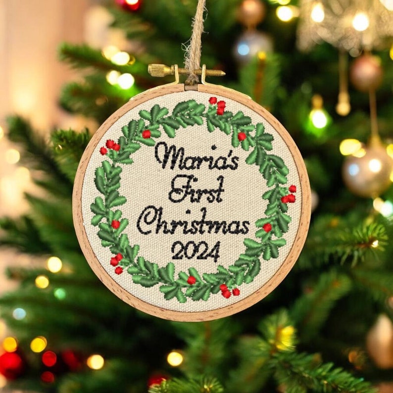 Embroidered 2024 Personalized Newborn Baby Christmas Ornament, 1st