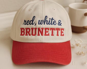 Embroidered Red White And Brunette Trucker Cap, Red White And Blondy Washed Hat, Fourth of July hat, 4th of July Hat, Cap