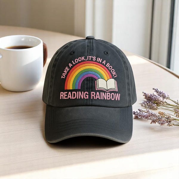Embroidered Reading Rainbow Hat, Book Lover Cotton Cap