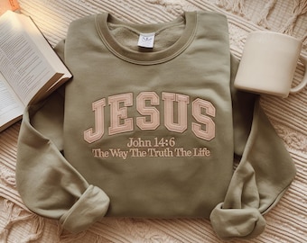 Embroidered Jesus Sweatshirt, Christian Apparel Gift
