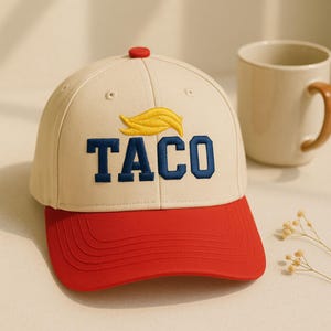 Embroidered Taco Trucker Cap, TACO Trump Always Chickens Out Hat, Anti-Trump Tariffs Political Protest, Anti-Trump Political Baseball Hat