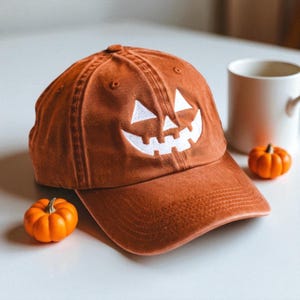 Jack-o-lantern Pumpkin Embroidered Baseball Hat, Spooky Season Embroidered Cap, Halloween Costumes Hat, Vintage Dad Cap, Halloween Gift