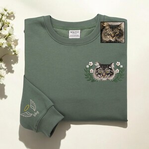 Custom Cat Embroidered Sweatshirt, Custom Pet Memorial shirt, Custom Embroidered Pet Hoodie, Personalized Pet Face and Pet name Sweatshirt