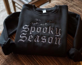 Embroidered Spooky Season Sweatshirt, Halloween Bat Crewneck