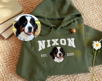 Custom Embroidered Dog Hoodie, Personalized Pet Photo Varsity Sweatshirt