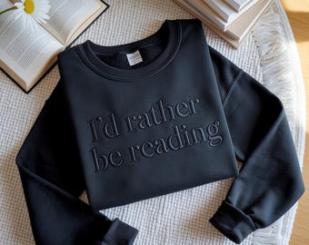 Embroidered Book Lover Sweatshirt, Minimalist Reader Gift