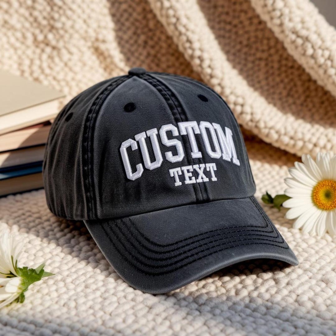 Text Hats Embroidered Custom Text Hat, Vintage College Letters Hat With ...