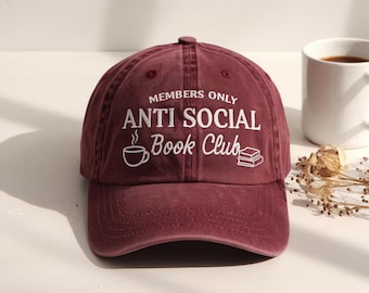 Anti Social Book Club Embroidered Cotton Hat, Book Lover Gift