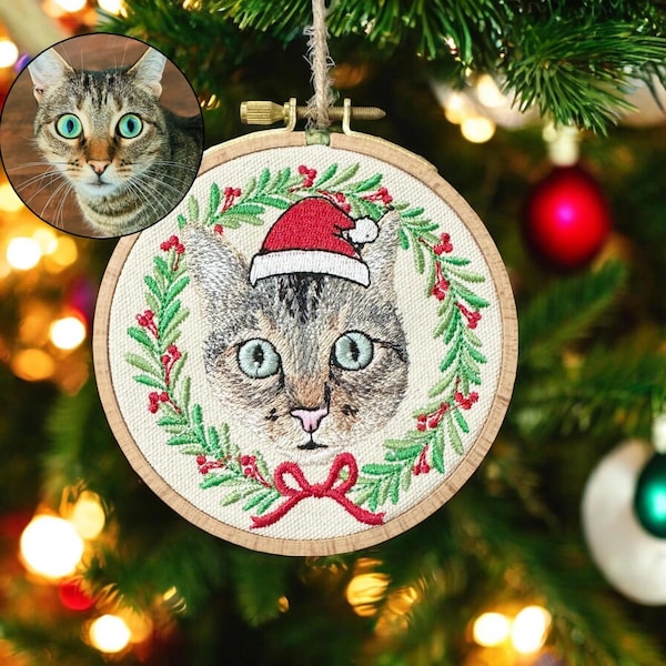 Personalized Embroidered Pet Christmas Ornament, Custom Cat or Dog