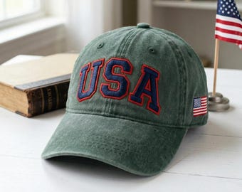 Embroidered USA Hat, Womens USA Hat, USA Hat, America Hat, 4th of July Hat, Patriotic Cap