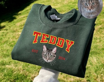 Custom Embroidered Pet Portrait Sweatshirt, Personalized Cat or Dog Hoodie