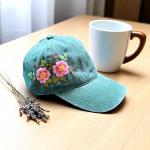 Hand Embroidery Bunch Floral Blossoms Hat, Wildflowers Embroidered Hat, Personalized Baseball Cap, Vintage Embroidered Floral, Hat For Woman