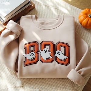 Boo + Ghosts Embroidered Sweatshirt Halloween Crewneck Shirt Halloween Boo Sweatshirt Halloween Boo  Sweatshirt Boo shirt Ghosts shirt