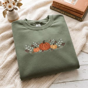 Embroidered Fall Enchanted Pumpkins Crewneck Sweatshirt: Autumn Sweatshirt, Pumpkin Forest shirt
