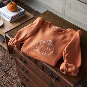 Pumpkin Embroidered Tee - Pumpkin Outline T-Shirt - Simple Fall Pumpkin Crewneck T-Shirt - Minimal Fall Sweatshirt T-Shirt