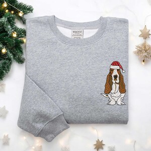 Embroidered Basset Hound Santa Sweatshirt, Christmas Dog Crewneck