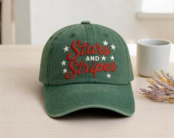 Embroidered Stars and Stripes Hat, 4th of July, Washed Cotton Twill