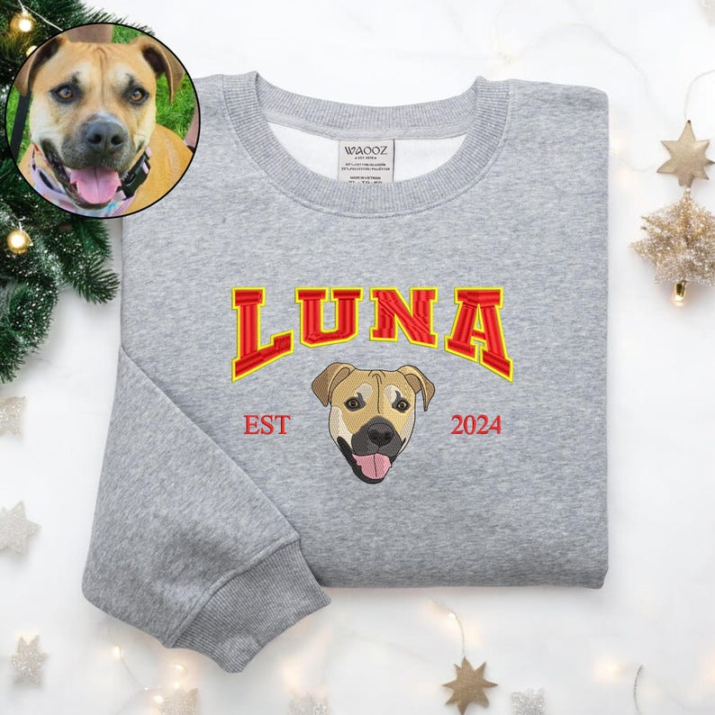 Pet Embroidered Sweatshirt, Embroidered Dog Hoodie, Custom Dog Face