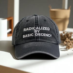 Embroidered Radicalized by Basic Decency Hat, Social Justice Activism Hat, Gift for Socialist, Liberal, Democrat Hat, Anti-Trump Hat