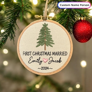 Personalized First Christmas Married Ornament, Embroidered Newlywed Gift