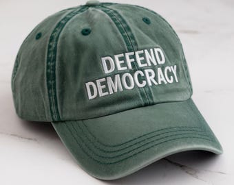 Defend Democracy Embroidered Hat, Anti Trump Cap, Protest Against Dictatorship, Pro Democracy Hat,Anti Republican Cap, Resist Baseball Cap