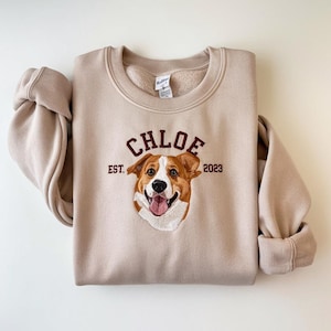 Custom Dog Portrait Embroidered Sweatshirt,Custom Pet Hoodie, Personalized Pet Face and Pet name Sweatshirt,Custom gift