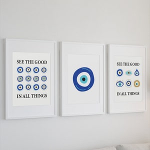 Evil Eye Set of 3 Protection Poster|Evil Eye Print|Turkish Evil Eye Art|Aura Collection Print|Digital Download|Traditional Evil Eye Poster
