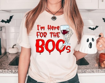 Personalized Halloween Wine T-Shirt: Funny Skeleton Boo's Tee