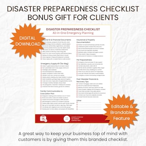 Customizable Disaster Preparedness Checklist, Client Gift for Notaries, Attorneys, Title Companies & Insurance Agents, Emergency Planner