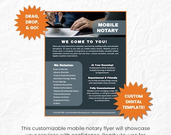 Mobile Notary Flyer Template, Canva Editable, Digital Download, Instant Marketing for Notaries, Branded Notary Public Advertising