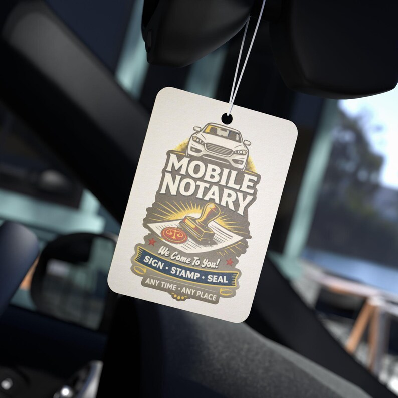 Mobile Notary Car Air Freshener, New Car, Pine or Black Ice Scent (Paper Board) image 5