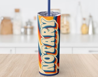 Retro Notary Public 20oz Tumbler, Loan Signing Agent Travel Mug, Mobile Notary To-Go Cup, Cute Colorful Hot and Cold Stainless Steel Tumbler