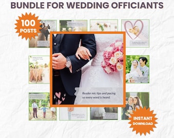 100 Hochzeitsoffiziente Social Media Posts, bearbeitbare Canva Vorlagen, digitaler Download bereit anpassbare Inhalte, um mehr Zeremonien zu buchen