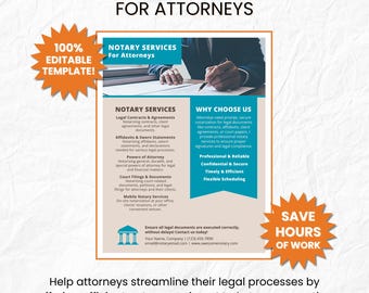 Notary Flyer Template for Attorneys, Brandable Canva Template, Customizable with Free Canva, Instant Download, Notary Marketing, Notary Form