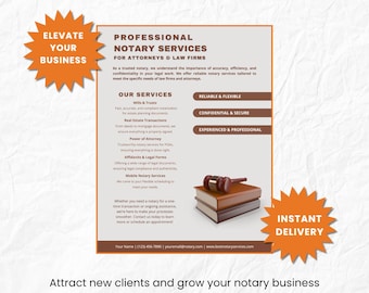 Customizable Marketing Notary Flyer for Attorney & Law Firms, Canva Template, Brandable Notary Marketing, Instant Download
