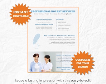 Branded Notary Nursing Home Flyer, Canva Template, Mobile Notary Marketing Printable, Editable Notary Handout, Instant Download