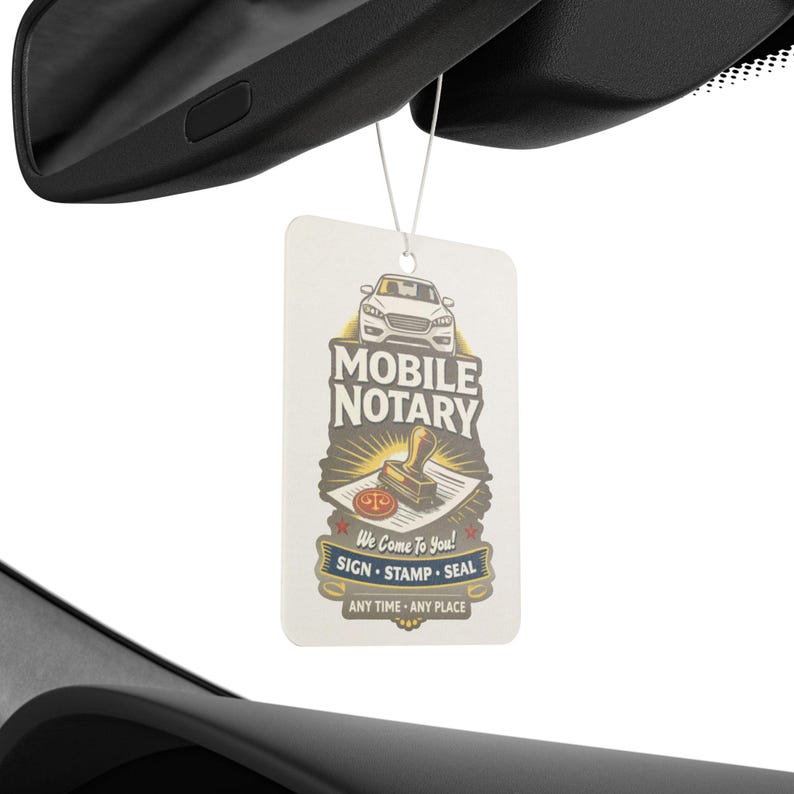 Mobile Notary Car Air Freshener, New Car, Pine or Black Ice Scent (Paper Board) image 7