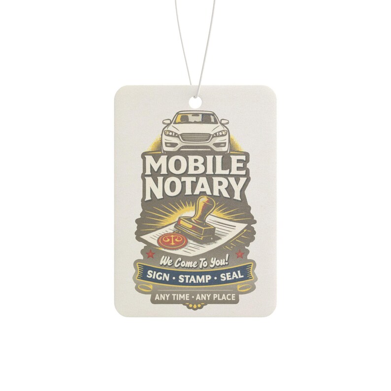 Mobile Notary Car Air Freshener, New Car, Pine or Black Ice Scent (Paper Board) image 9