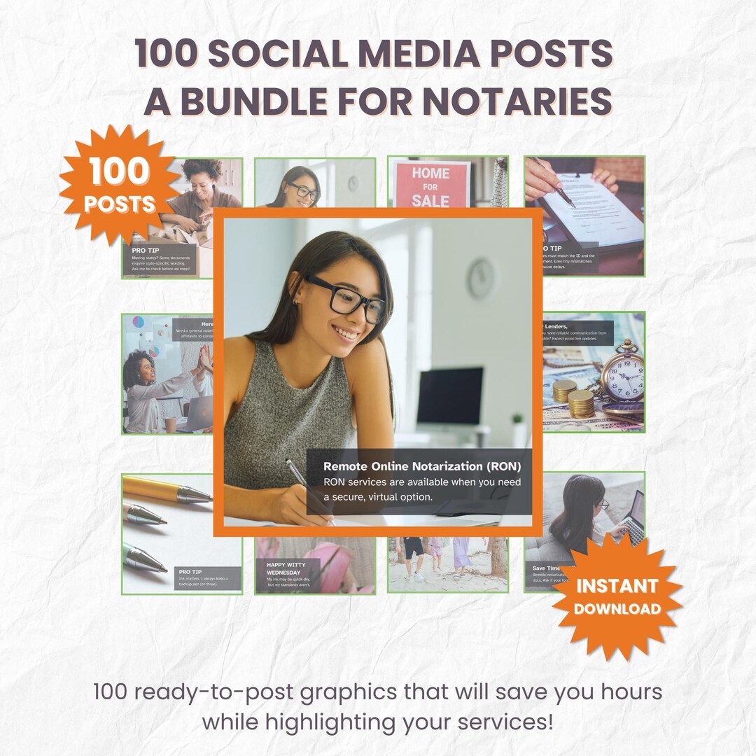 Signing In Posts 100 Notary Social Media Posts, Mobile Notary, Loan Signing, RON, Ready ...
