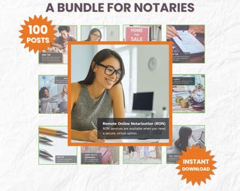 100 Notar Social Media Posts, Mobile Notary, Loan Signing, RON, Ready-to-Post Captions (B2C + B2B), anpassbare Canva Vorlage
