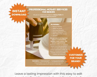 Brandable Senior Center Notary Services Flyer, Editable Canva Template, Printable Marketing Flyer for Mobile Notaries, Digital Download