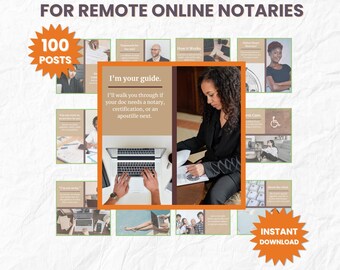 100 Social-Media-Posts mit Fern-Online-Notar, bearbeitbares Beschriftungspaket, Canva-Ready RON-Inhalt, um mehr Kunden zu buchen