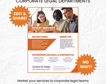 Notary Flyer Template for Corporate Legal Departments, Brandable Canva Template, Customizable with Free Canva, Instant Digital Download