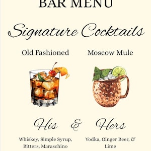 Custom His & Hers Wedding Bar Menu sign