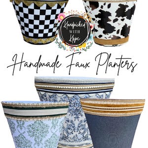 Handmade fabric faux planter, flat back planter pot for decor or wreath attachment, decorative fabric covered pot