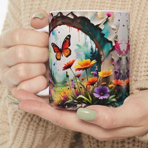 Gebloemde mokfolie met 3D-gaatjes voor 11oz en 15oz mokken. Sublimatie bloemmotief, png, digitaal bestand
