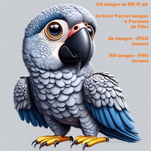 Whimsical Cute Parrots in various poses. All images in HD and 4k format for use in sublimation or any other use.